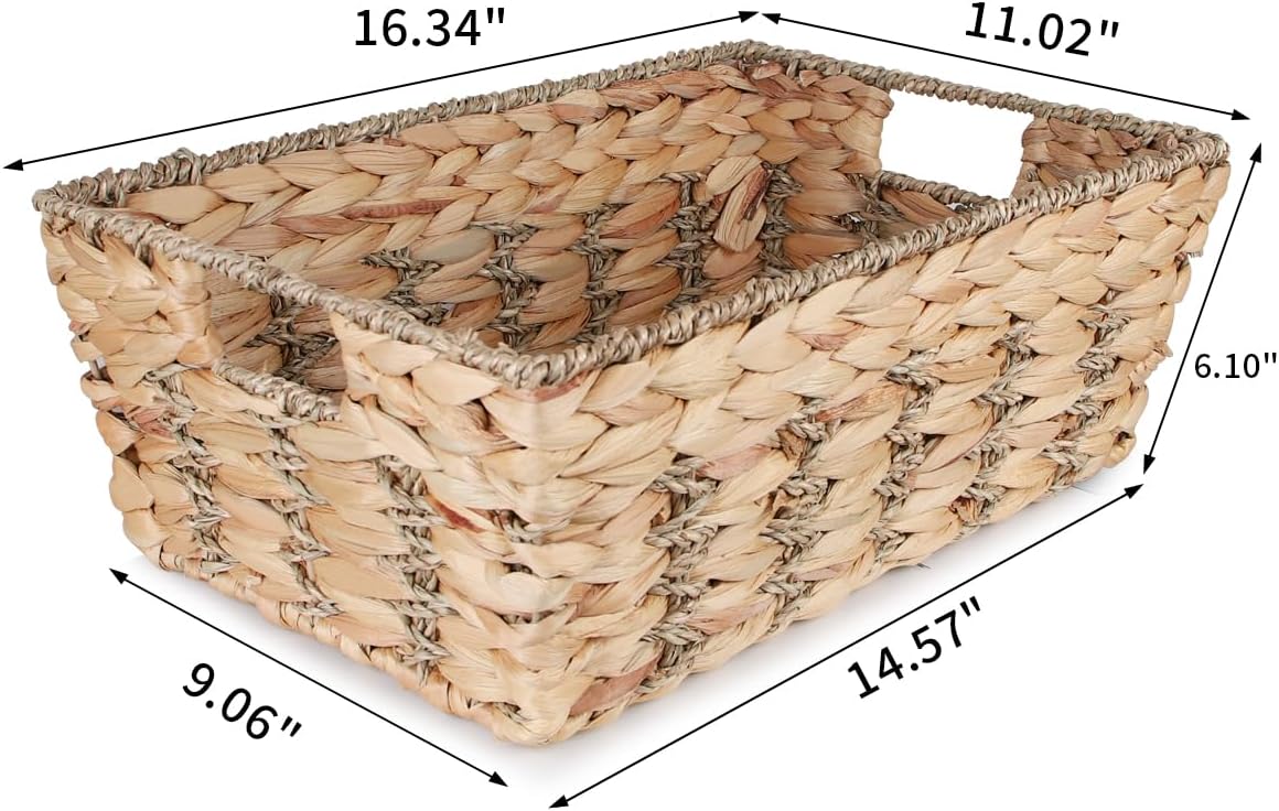 Water Hyacinth storage basket with Handle Shelf Organizing Storage Baskets Hand-woven Rattan Baskets Pantry Bin Organizers for Shelves, Living Room,Decor(Middle)