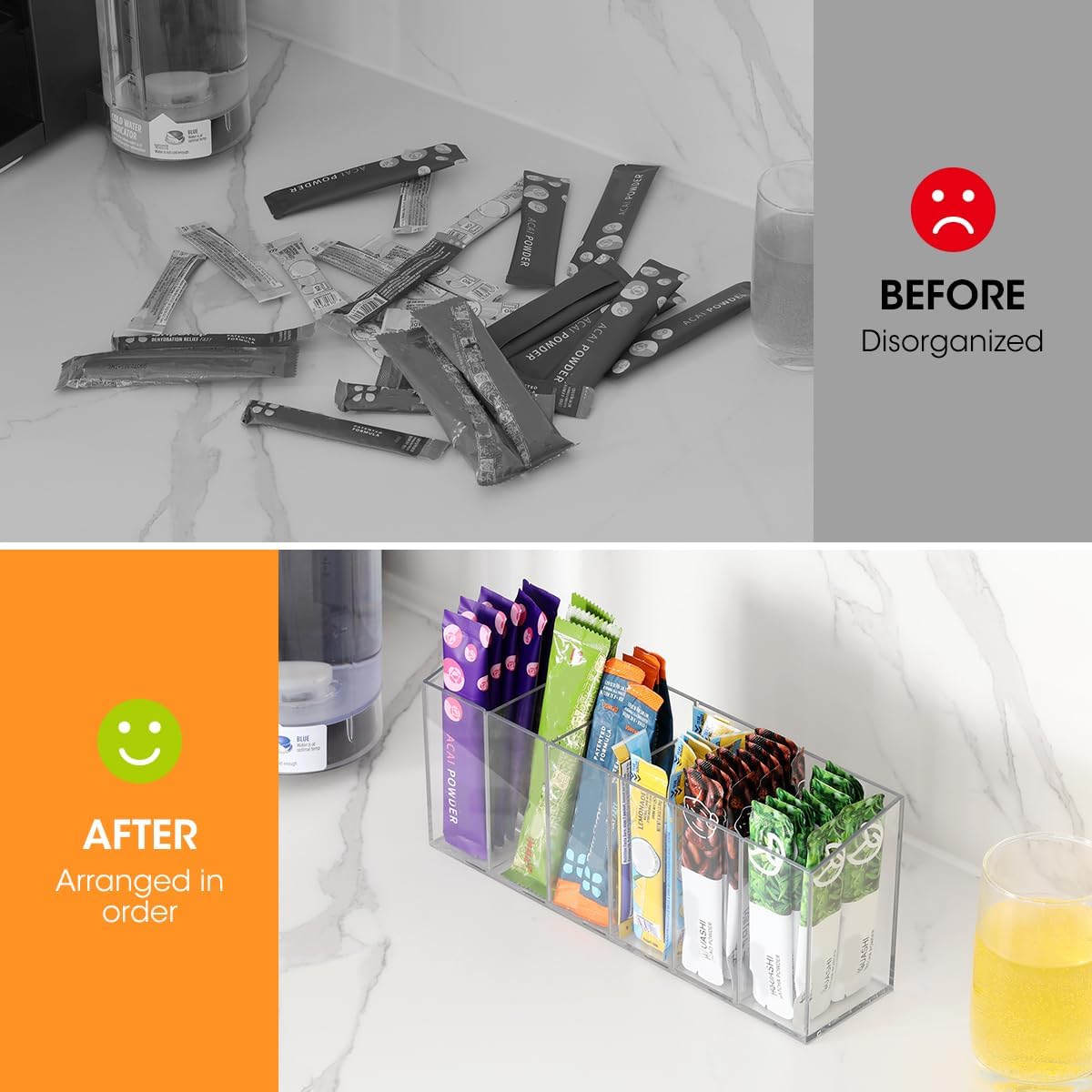 AIEVE Extra Large Drink Packet Organizer, 360° Lazy Susan Rotating Turntable for Larger Powder Drink Mix, Hydration Packets Acrylic Pantry Organizers for Kitchen Storage Organization