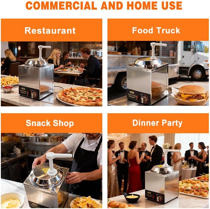 VONCI Nacho Cheese Dispenser, 2.8 Qt（2.5L） Nacho Cheese Warmer with Plastic Pump, Hot Fudge Dispenser with 6-Level Temperature Adjustment, Commercial Cheese Dispenser for Hot Fudge Cheese Caramel