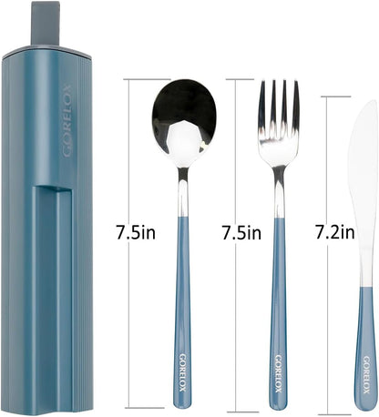 Travel Utensils Set, 4pcs Stainless Steel Reusable Cutlery, Portable Silverware Lunch Box for Camping and Office, Include Fork Spoon Knife with Case