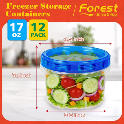10 Pack 34oz Reusable Freezer Food Storage Containers with Twist Top Lids, Airtight Plastic Meal Prep Food Containers for Leftover Lunch Fruit Salad Oats, Clear Large Soup Container Microwave Safe