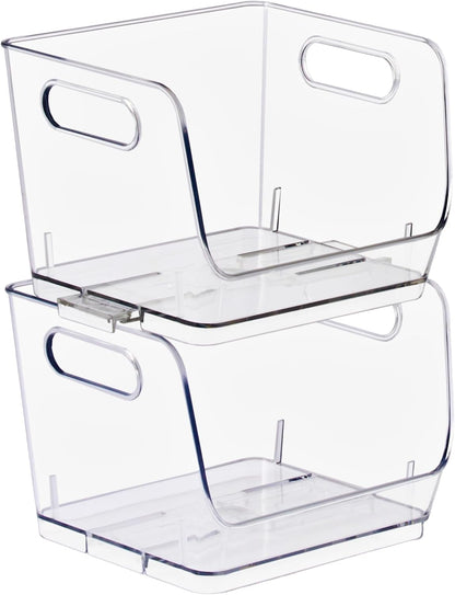 Sorbus Stackable Storage Bins Open Front - Clear Stackable Storage Bins - Pantry Bins for Storage and Organization - Acrylic Stackable Bins for Kitchen - Clear Pantry Organizer Bins (Medium 2 Pack)