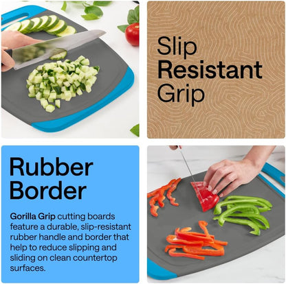 GORILLA GRIP BPA-Free Reversible Kitchen Cutting Board Set of 3, US Designed, Nonporous, Juice Grooves Catch Liquid, Slip Resistant Border, Dishwasher Safe, Durable Large Food Chopping Boards, Black