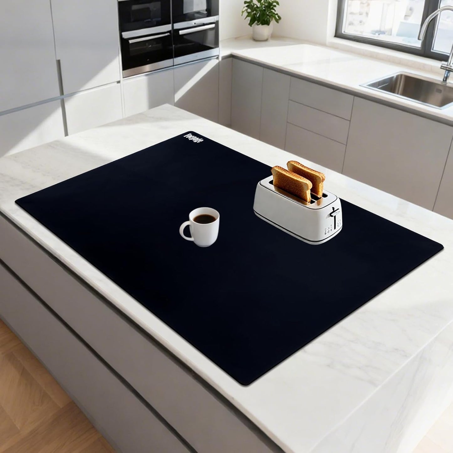 49.2" x 15.7" Large Silicone Mat for Kitchen Counter Protector, Cuttable Silicon Countertop Protector Mat Heat Resistant Mats for Countertop, Cut to Fit Placemat Ship Roll by Foepoge, Black