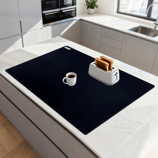 49.2" x 15.7" Large Silicone Mat for Kitchen Counter Protector, Cuttable Silicon Countertop Protector Mat Heat Resistant Mats for Countertop, Cut to Fit Placemat Ship Roll by Foepoge, Black