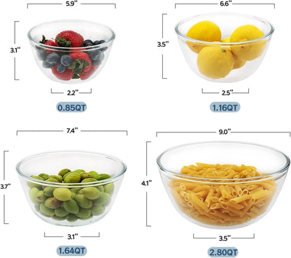 Cuiselect 5pc Glass Mixing Bowls with Lids Set (4.65QT, 2.80QT, 1.64QT, 1.16QT, 0.85QT), Nesting Salad Bowl, Large Glass Mixing Bowl for Cooking, Baking, Prepping-Dishwasher Microwave Freezer Safe