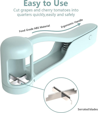WhiteRhino Grape Cutter Grape Slicer for Toddlers,Grape Cherry Tomato Strawberry Cutter Quarter Slicer tool For Vegetable Fruit Salad Cake Decoration,Stainless Steel kitchen Gadget Fruit cutter(Bule)