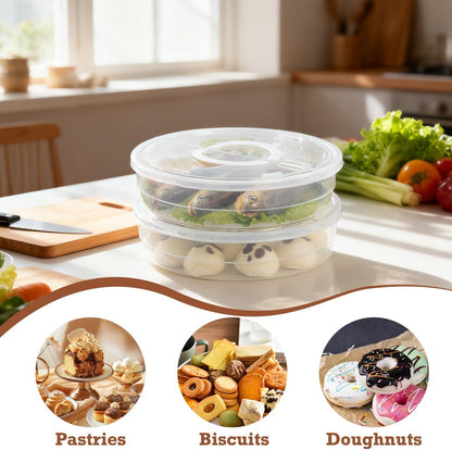 2 Pack 12 Inch Pie Carrier with Lid and Handle Reusable 2 Compartments Food Storage Container Plastic Pizza Storage Containers Round Pie Keeper for Cake Cheesecake Tortilla