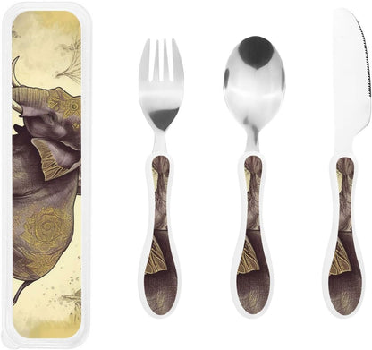 3-Piece Kids Silverware Set With Storage Case, Stainless Steel Reusable Children Safe Knife Spoon Fork Set Cartoon Cute Penguin Children Flatware Set For Kids Lunch Box