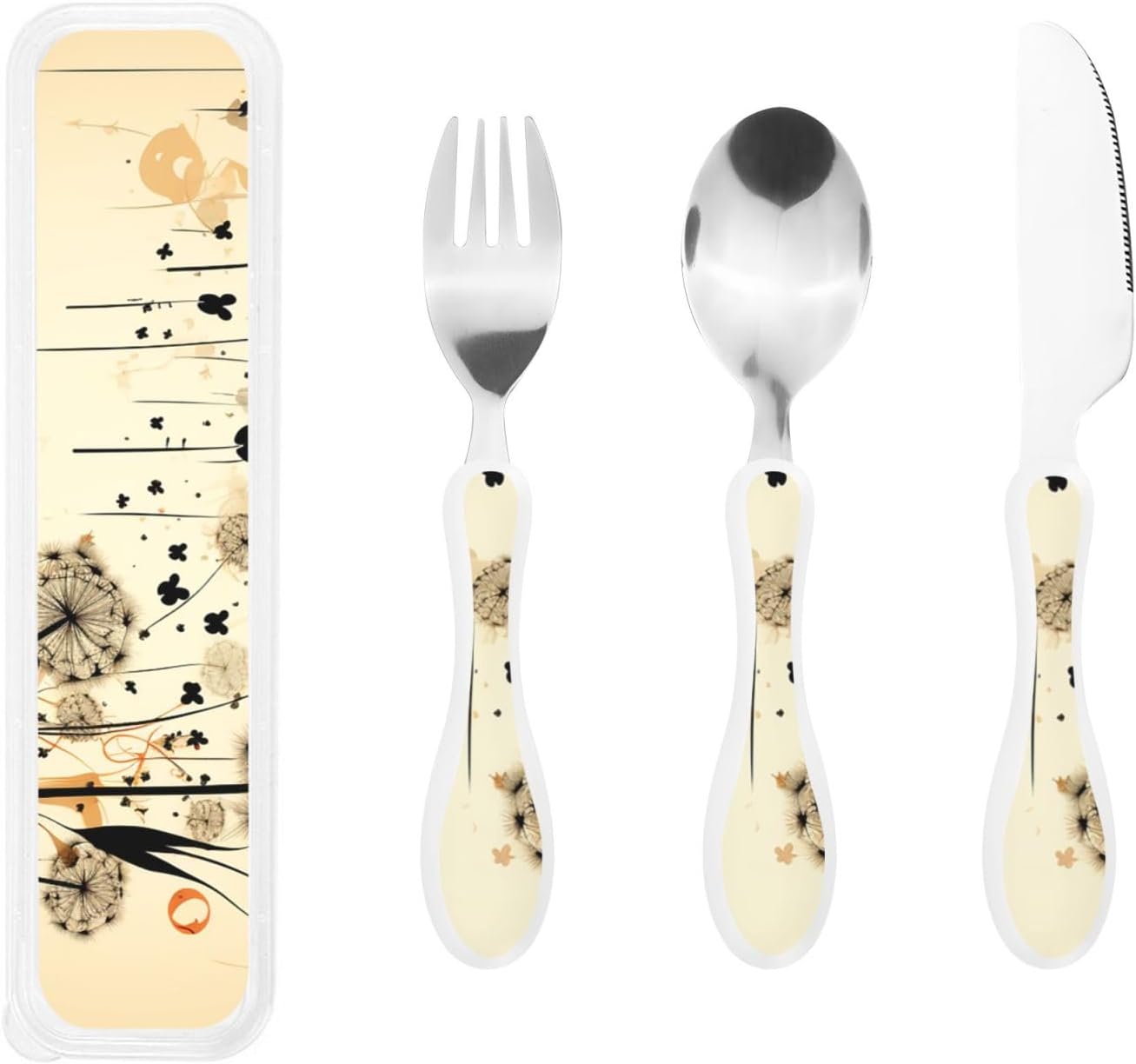 3-Piece Kids Silverware Set With Storage Case, Stainless Steel Reusable Children Safe Knife Spoon Fork Set Colorful Abstract Dragonfly Children Flatware Set For Kids Lunch Box