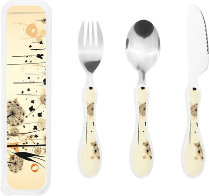 3-Piece Kids Silverware Set With Storage Case, Stainless Steel Reusable Children Safe Knife Spoon Fork Set Colorful Abstract Dragonfly Children Flatware Set For Kids Lunch Box