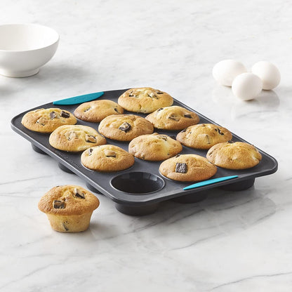 Trudeau Silicone Muffin Pan, 12 Cavities, Fuchsia (Model: 05115197KR)