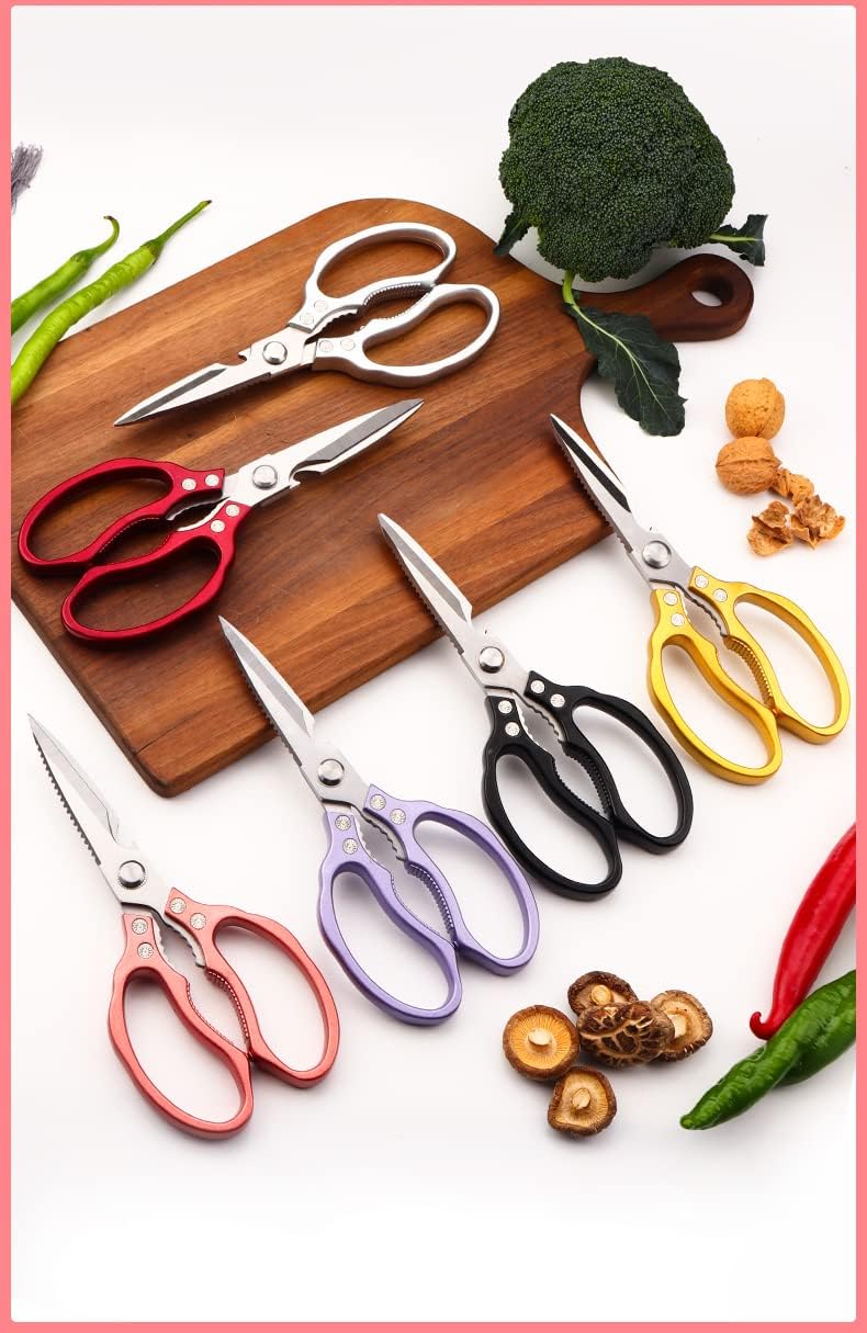 Heavy Duty Sharp Kitchen Scissors, Dishwasher Safe, Cooking Shears for Meat, Chicken, Fish, Poultry, Herb, Bread (Red)