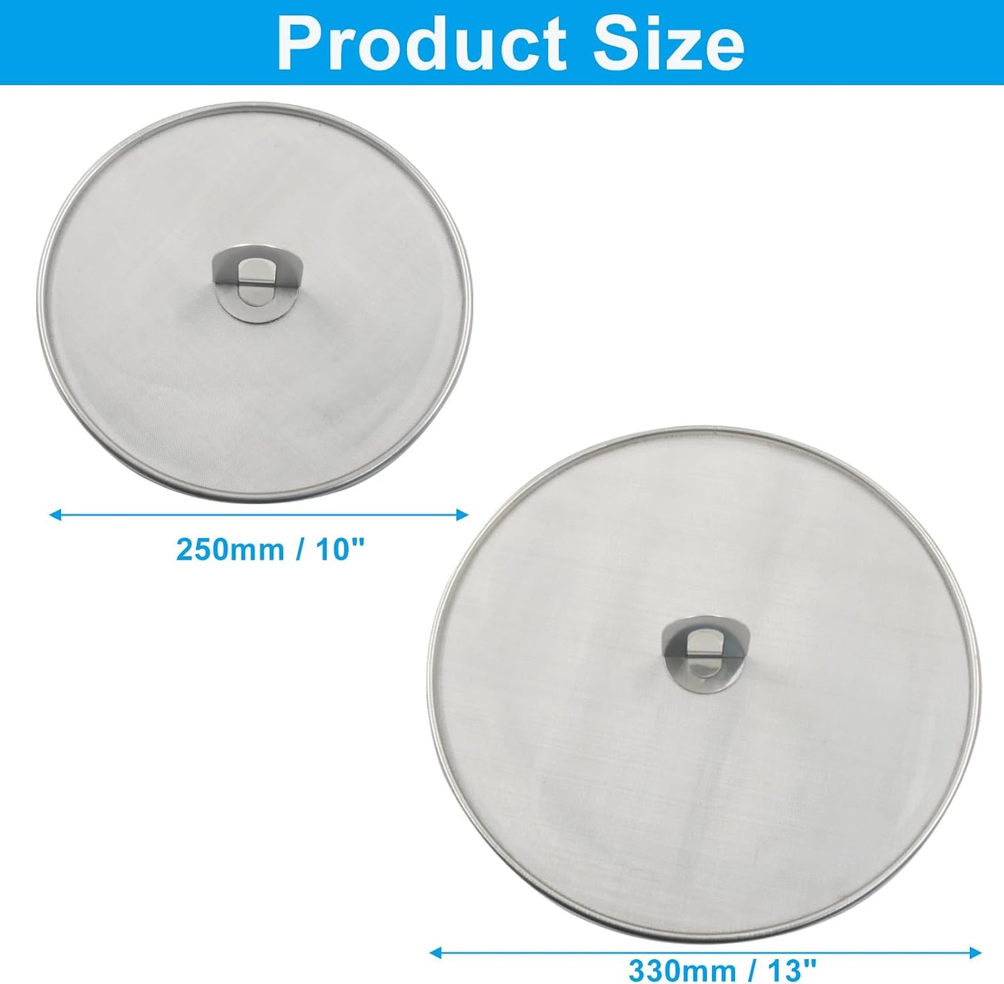 2Pcs 10" & 13" Stainless Steel Splatter Screen Splatter Guard, Ultra Fine Mesh Cooking Protector for Frying Cooking/Kitchen Use