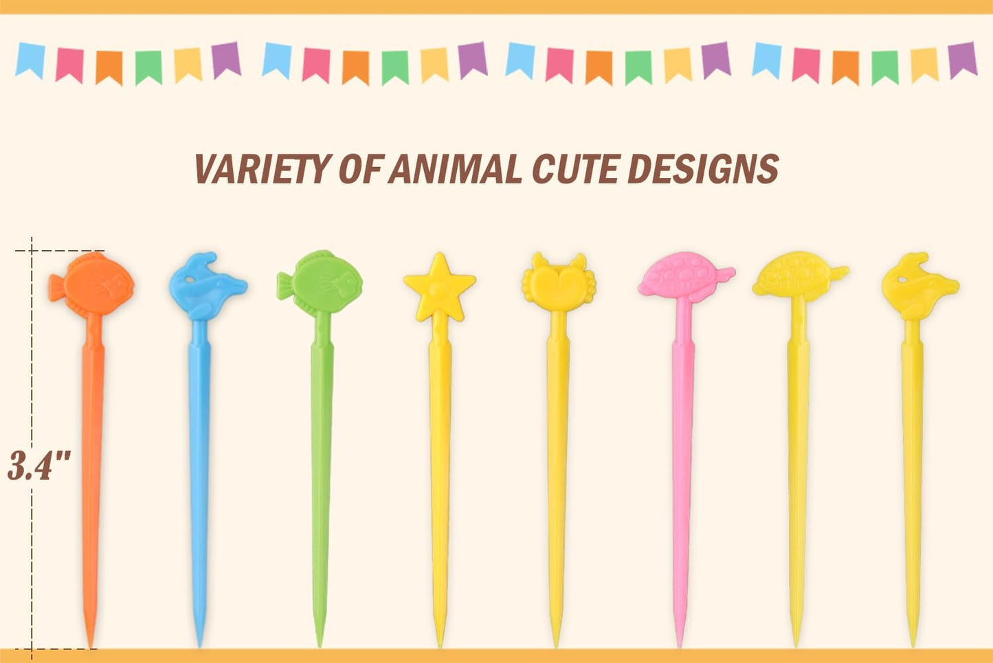 Animal Food Picks for Kids - 55 Pcs Cute Cartoon Fruit Toothpicks for Bento Box, Lunch, Snacks - BPA-Free, Reusable, Fun Kids Food Picks