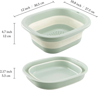 Collapsible Colander & Wash Basin Set, 2-in-1 Foldable Dishpan with Drain Holes, Space-Saving Kitchen Sink Tub for Washing Fruits, Vegetables, Meal Prep & Kitchen Use (Pink)