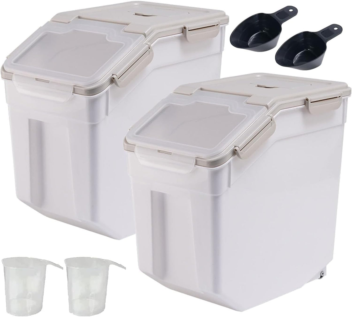 Large Flour Storage Container Bin 25lb, 2Pack Airtight Rice Storage Containers with Measuring Cup&Scoop, BPA Free with Wheels Seal Locking Lid for Flour, Rice, Grain (50LBS Total, Blue)