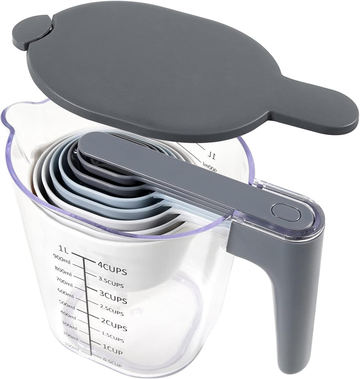 Stackable Measuring Cups & Spoons Set with Lids, Blue