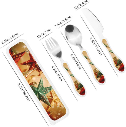 3-Piece Kids Silverware Set With Storage Case, Stainless Steel Reusable Children Safe Knife Spoon Fork Set Elephant Pattern Children Flatware Set For Kids Lunch Box