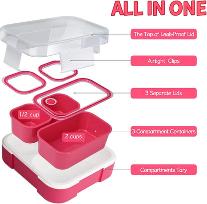 Genteen Bento Box for Kids, Kids Lunch Box with 3 Removable Compartments, Toddler Baby Lunch Box for Daycare, School, Leak-proof Lunch Snack Portion Container, Ideal Portion Size for Ages 3 to 7- Blue