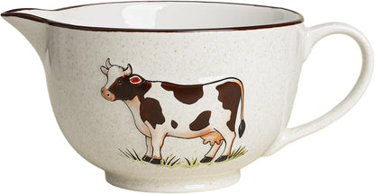 Gaolinci Cow Embossed Ceramic Mixing Bowl, 1 Quart Batter Bowl, with Pouring Spout and Handle