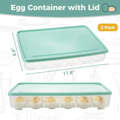 HAKSEN Deviled Egg Containers with Lid, (Set of 2), Deviled Egg Holder Tray Carrier for Refrigerator with 48 Holes, Fridge Stackable Kitchen Portable Countertop Storage