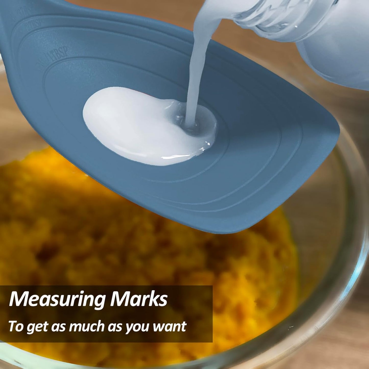 Large Silicone Cooking Spoon, Non-Stick Solid Spoon set with Deep Bolw and Measurement Mark for Mixing, Serving, Draining, Scooping, Scraping, Heat Resistant Kitchen Utensils, Black
