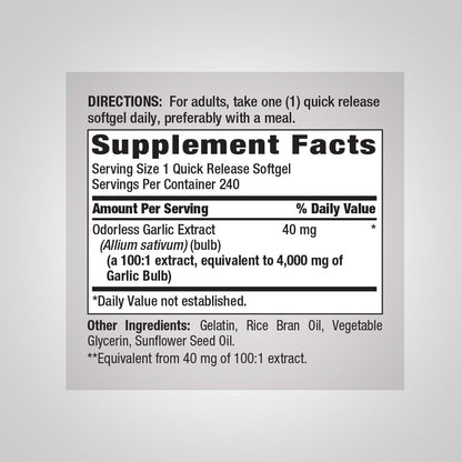 Piping Rock Odorless Garlic Softgels | 240 Count
