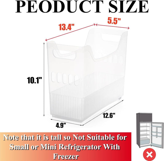 Peohud 3 Pack Freezer Organizer Bins with Wheels, Clear Plastic Pantry Storage Organizer with Handle, Tall Narrow Kitchen Organization Rolling Bins for Fridge, Cabinet, Bathroom, Under Sink, Office