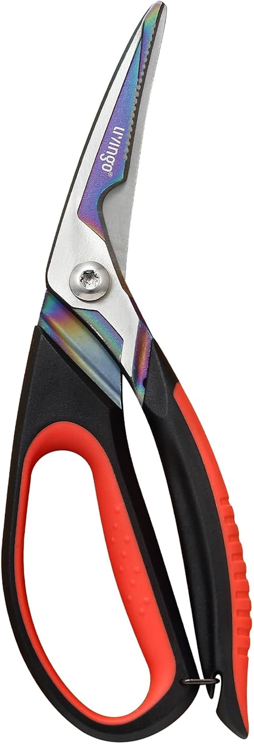 LIVINGO Heavy Duty Kitchen Shears - Titanium Coated Hot Forged Sharp Multipurpose Stainless Steel Utility Shears for Household Culinary Food Cutting Chicken Meat Cooking, Dishwasher Safe, 9.5 Inch