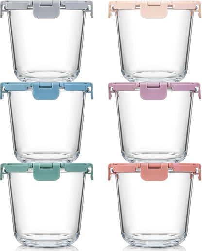 [UPGRADED LID] 6 Sets 3 Cup/24oz Borosilicate Glass Meal Prep Containers with Lids, Food Storage Bowl Jars for Soup Leftover Meal Lunch Oats Fruit Deli Salads - Microwave, Oven, Freezer Safe -BPA Free