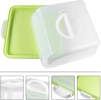 Green Cake Carrier, 10x5 in Square Plastic Cupcake & Cake Storage Box with Clear Dome Lid & Handle – Portable, Airtight Travel Container for Bakers, Chefs & Caterers