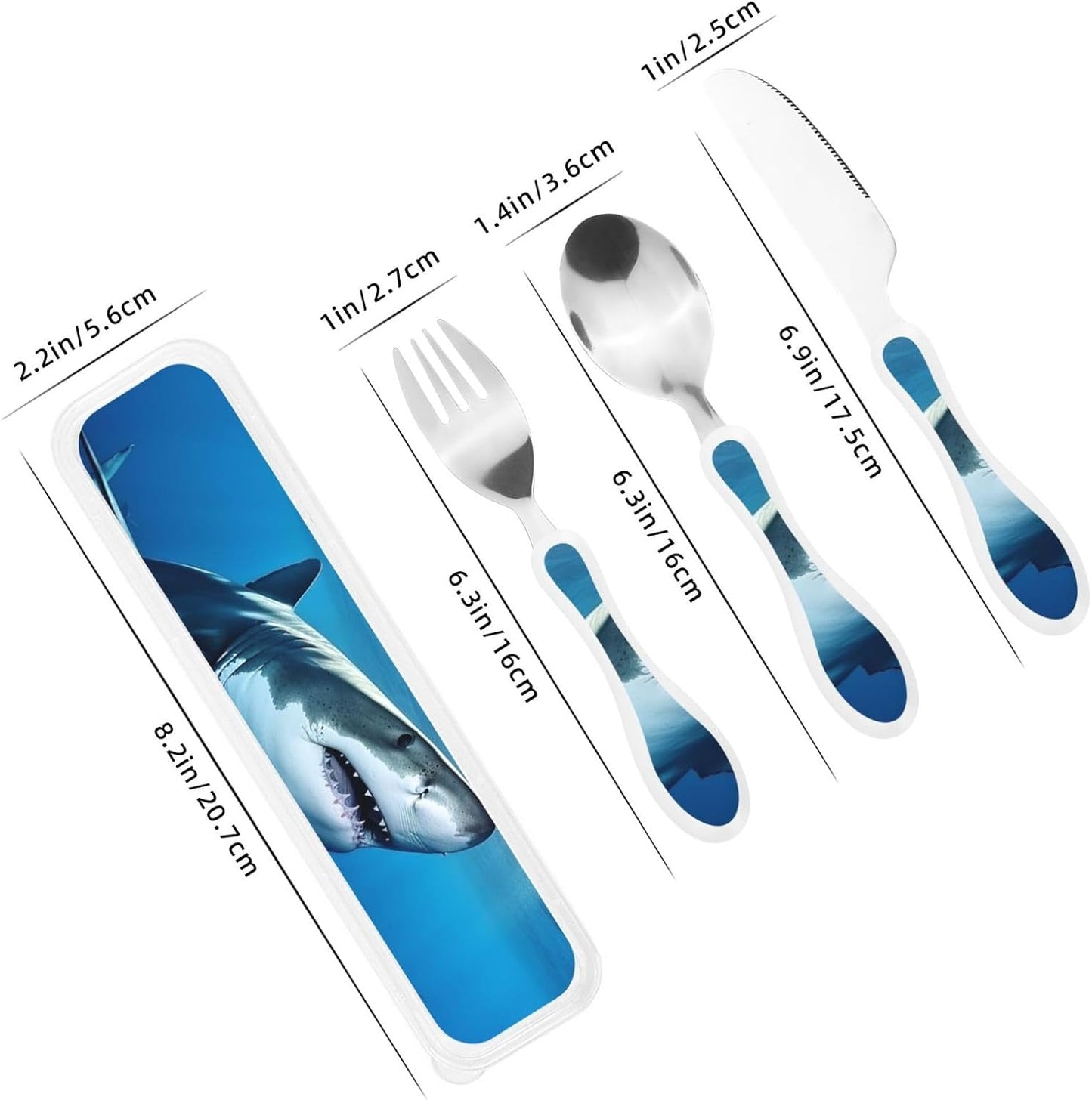 3-Piece Kids Silverware Set With Storage Case, Stainless Steel Reusable Children Safe Knife Spoon Fork Set Ocean Sea Animal Shark Children Flatware Set For Kids Lunch Box