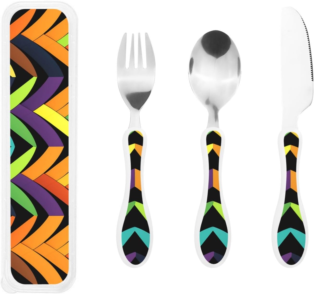3-Piece Kids Silverware Set With Storage Case, Stainless Steel Reusable Children Safe Knife Spoon Fork Set Classy Flowers Children Flatware Set For Kids Lunch Box