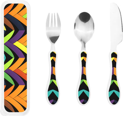 3-Piece Kids Silverware Set With Storage Case, Stainless Steel Reusable Children Safe Knife Spoon Fork Set Classy Flowers Children Flatware Set For Kids Lunch Box