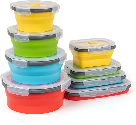 Collapsible Silicone Food Storage Containers Set with Lid & Air Vent,Foldable Lunch Containers(4PCS,Blue,27oz)