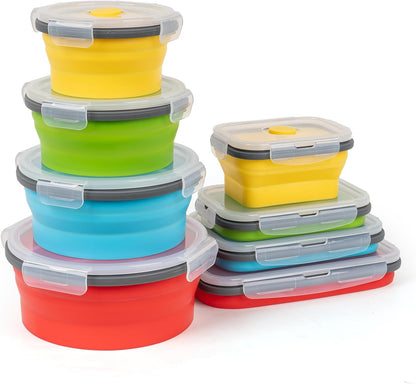 Collapsible Silicone Food Storage Containers Set with Lid & Air Vent,Foldable Lunch Containers(4PCS,Blue,27oz)