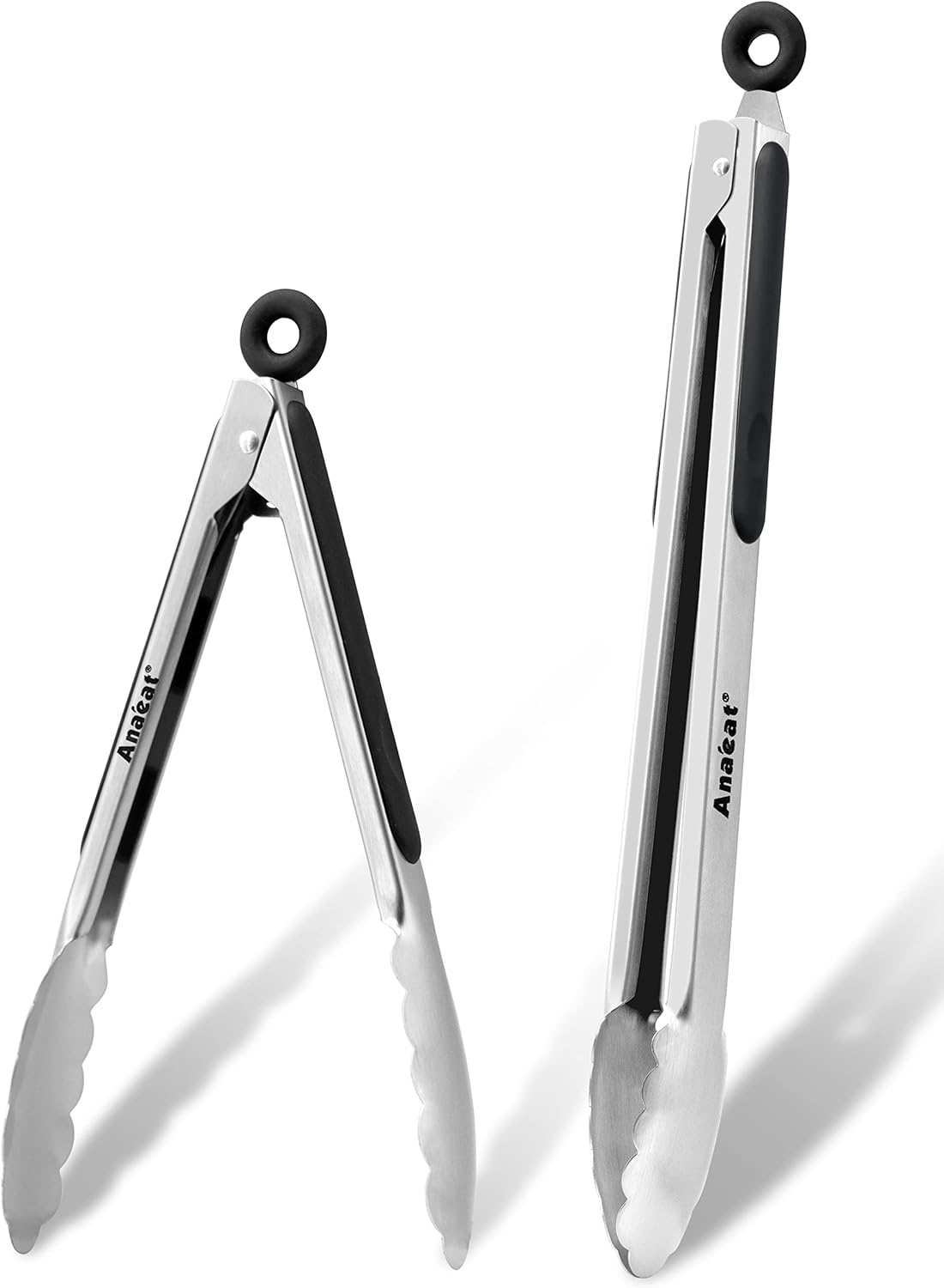 Anaeat Premium Kitchen Locking Tong Set of 3 - Heavy Duty Stainless Steel Food Tongs with Long Handle & Non-Slip Silicone Grip for Cooking, Baking, Grilling - Heat Resistant up to 480°F