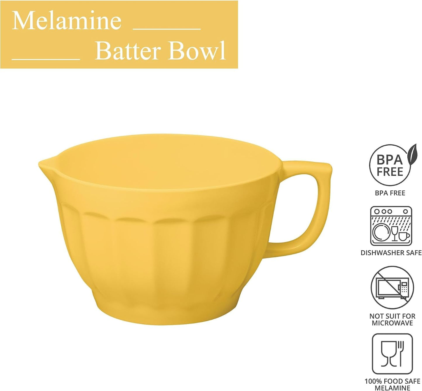 UP 4.3 Quart Latte Style Melamine Batter Bowl with Pour Spout and Handle, Professional Mixing Bowl with Non-Slip Base, Ideal for Pancake and Cake Batter, 11.5 x 8.75 Inch, Mint Blue