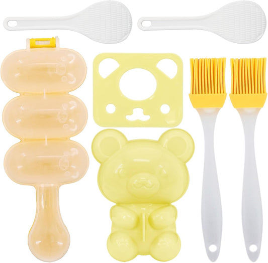 Rice Ball Mold, Single Rice Ball Shaker,Single Bear Onigiri Mold And A Embossing Device, Two Spoons And Two Silicone Oil Brushes, for DIY Sushi, Children's Lunch Bento Making Kit