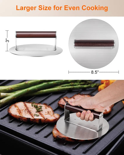Brigii 8.5" Stainless Steel Smash Burger Press, Heavy Duty Smasher