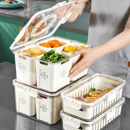shopwithgreen Divided Serving Tray with Lid, Portable Snack Box Charcuterie Veggie Tray with Lid, Food Storage Organizer with 8 Colandersfor Fruit, Vegetable, Refrigerator, Kitchen, Party, Picnic