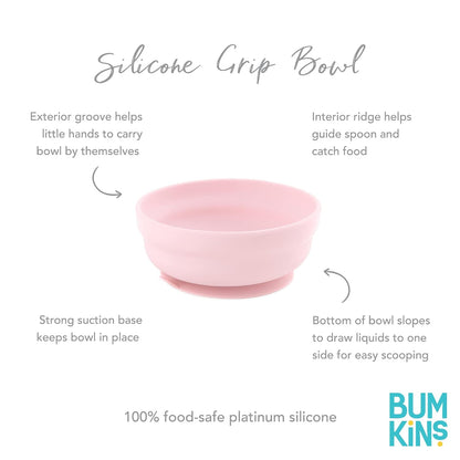 Bumkins Baby Bowl, Silicone Suction, for Babies, Toddlers and Kids, Baby Led Weaning, Feeding Essentials, Platinum Silicone, Non Skid Sticky Bottom, Supplies for Children Ages 6 Months Up, Gray
