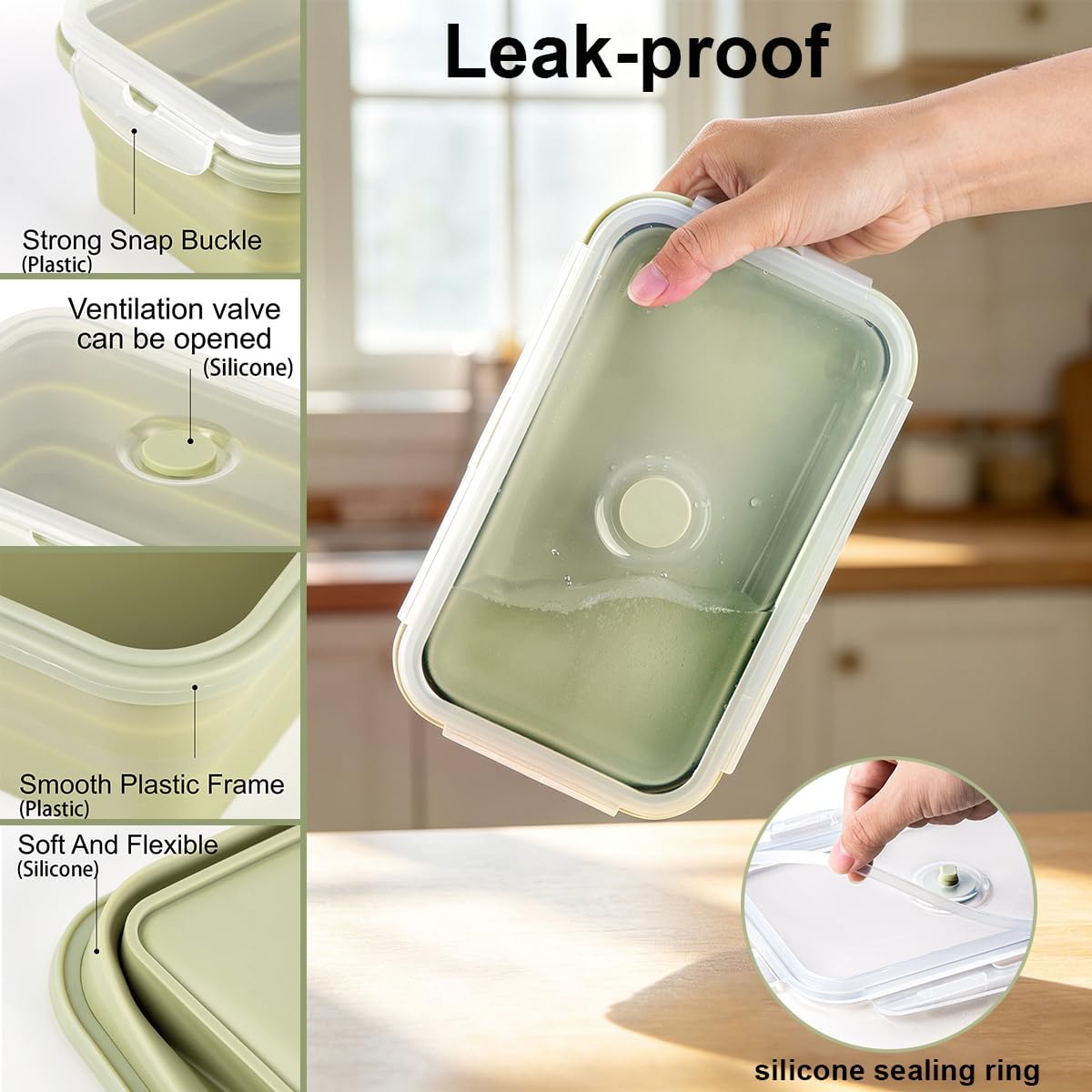 Large Silicone Food Storage Containers 68oz/2000ml 4 Pack | Collapsible Meal Prep Containers, Airtight Leakproof Lid, Containers for Camping, Microwave Freezer Dishwasher Safe