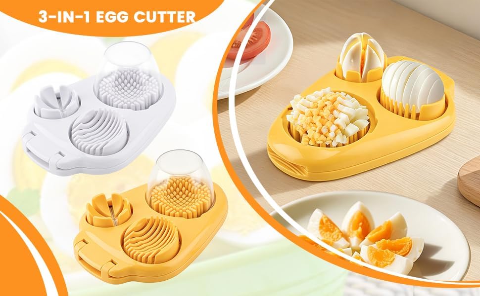 3-in-1 Egg Slicer for Hard Boiled Eggs, with Cleaning Brush
