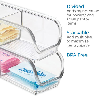 iDesign Plastic Packet and Tea Bag Organizer, Clear | Kitchen Storage Container, For Sugar, Salt, Pepper, Sweeteners, Tea Bags, Spices, The Linus Collection