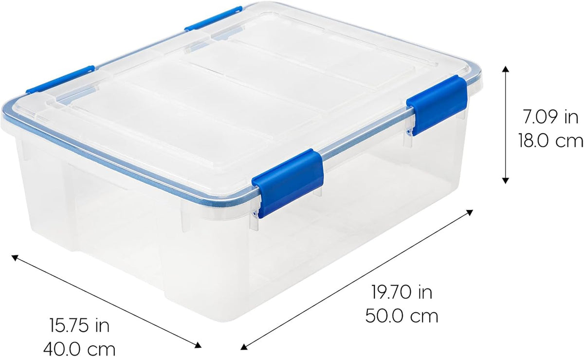 IRIS USA WeatherPro 16 Qt Storage Bins with Lids, 3 Pack, BPA-Free Plastic Gasket Box with Tight Latch and Seal, Stackable Nestable Tote Tub - Clear/Blue