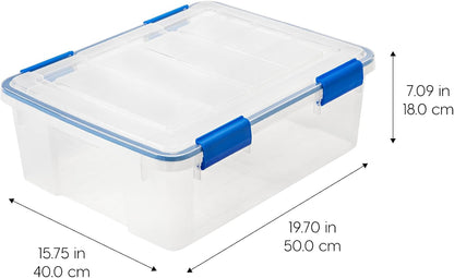 IRIS USA WeatherPro 16 Qt Storage Bins with Lids, 3 Pack, BPA-Free Plastic Gasket Box with Tight Latch and Seal, Stackable Nestable Tote Tub - Clear/Blue