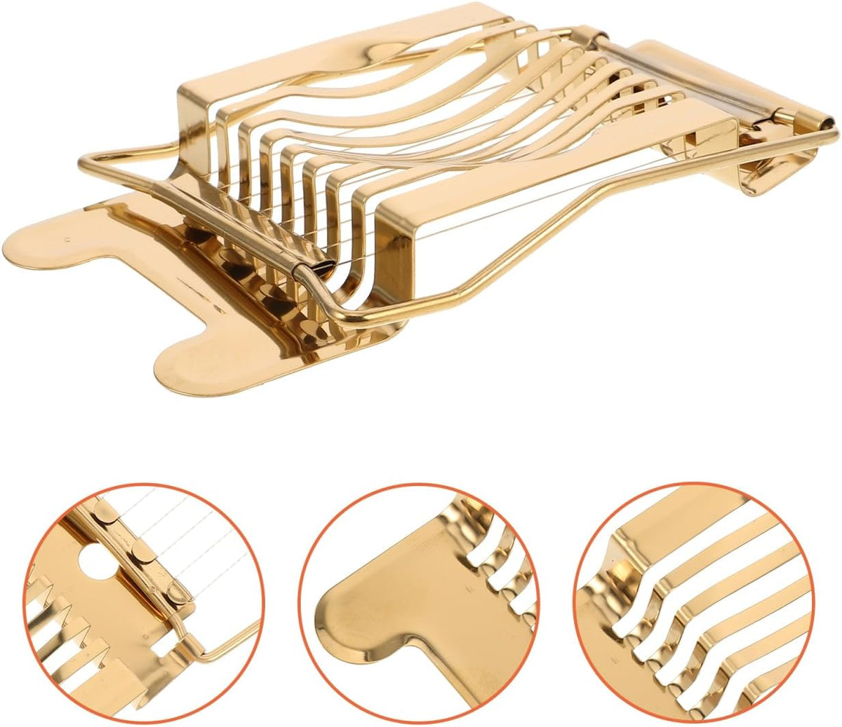 Stainless Steel Egg Slicer for Hard Boiled Eggs: Luxury Golden Metal strawberry Cutter Tool - Heavy Duty Strawberry Slicer & Mushroom Fruit Chopper Kitchen Gadget, Dishwasher Safe, 5.50"x3.65"