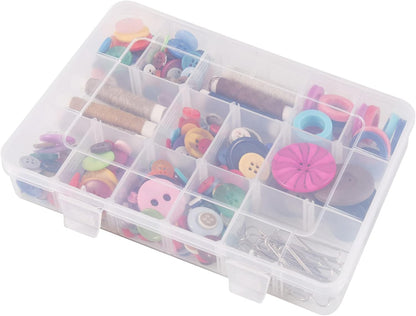 Exptolii 15 Large Grids Plastic Organizer Box with Dividers, 2 Pack Clear Compartment Container Storage for Washi Tapes Beads Crafts Jewelry Fishing Tackles, Size 11 x 6.3 x 2.2 in